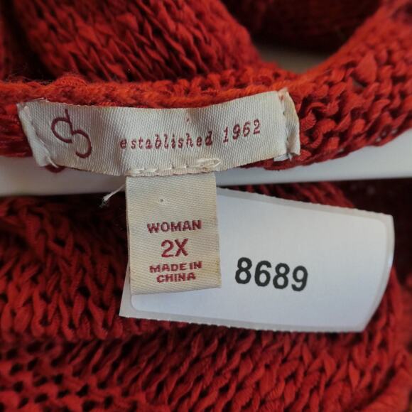 Vintage Crocheted Tunic Tank Sweater Womens 2X Burnt Orange Beaded Fringe Boho - Picture 11 of 11